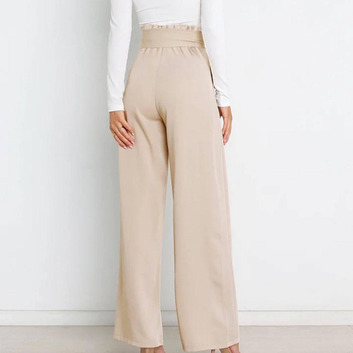 Women's Wide Leg Trousers – High Waist Tie Belt