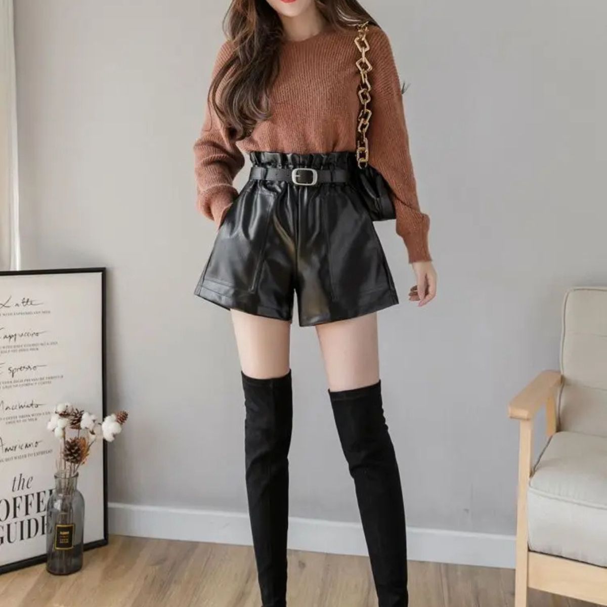 Belted Leather Shorts – Stylish High Waist