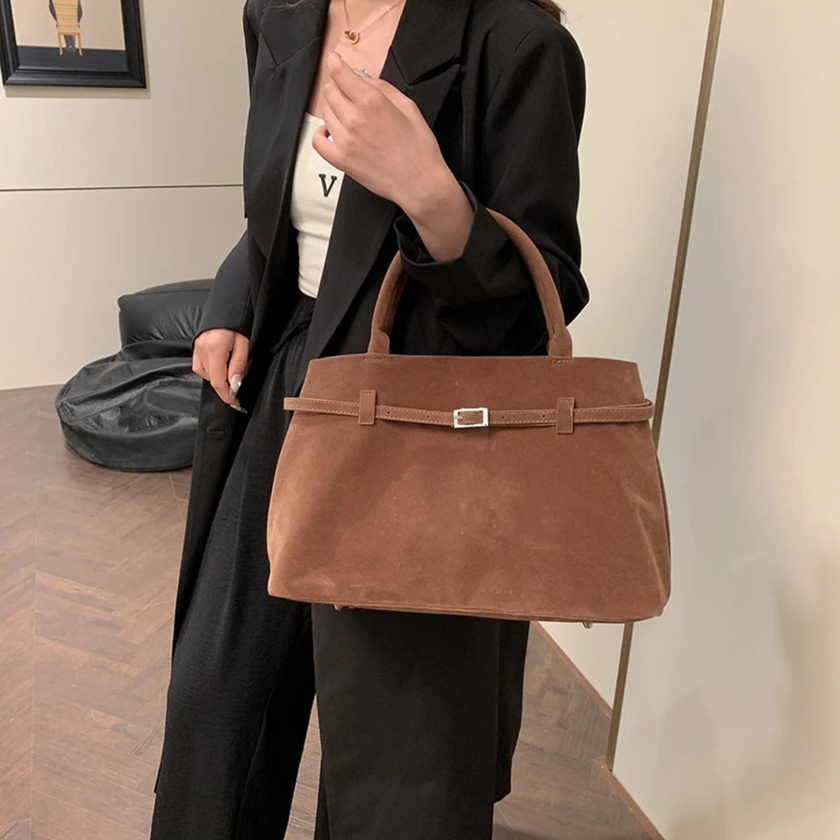 Suede Tote Bag – Large Handbag Shoulder Bag