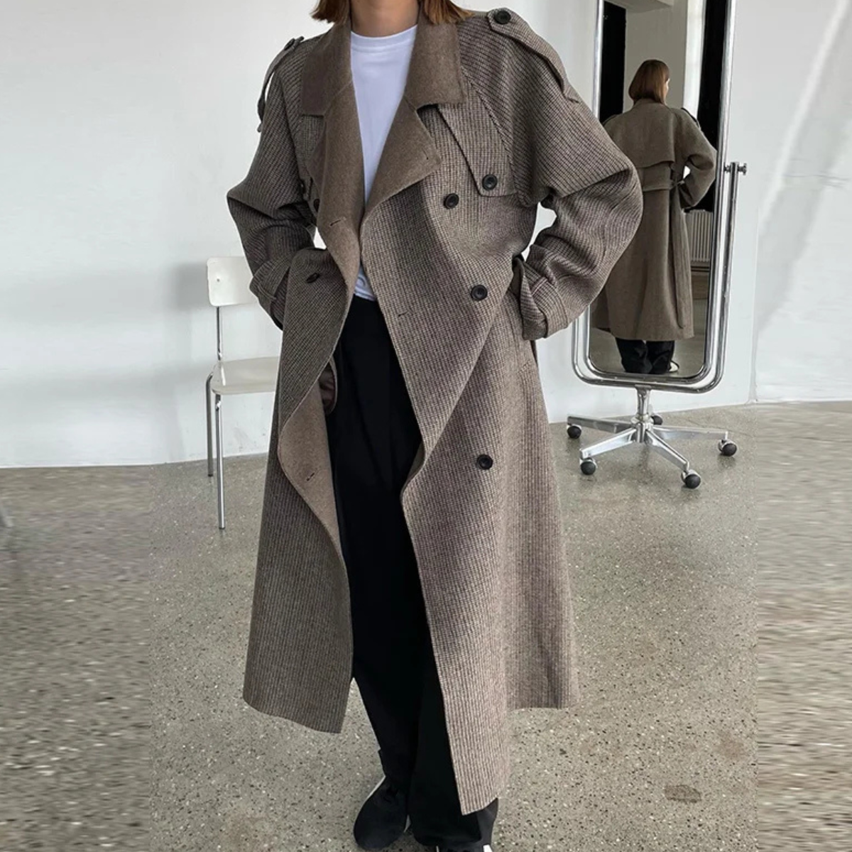Long Wool Trench Coat – Double Breasted Belted Overcoat