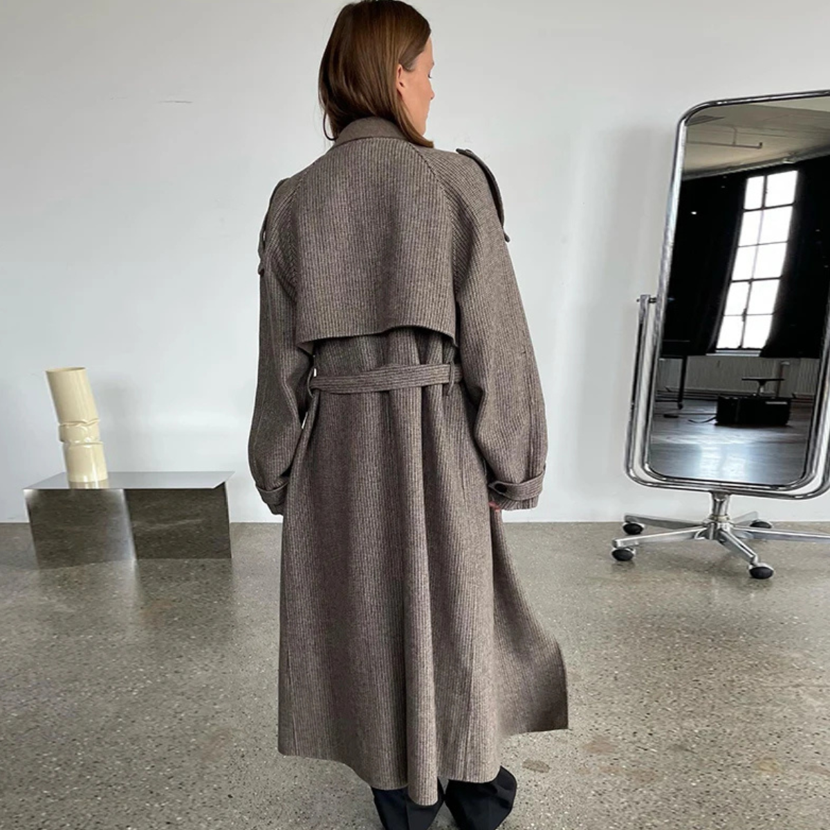 Long Wool Trench Coat – Double Breasted Belted Overcoat