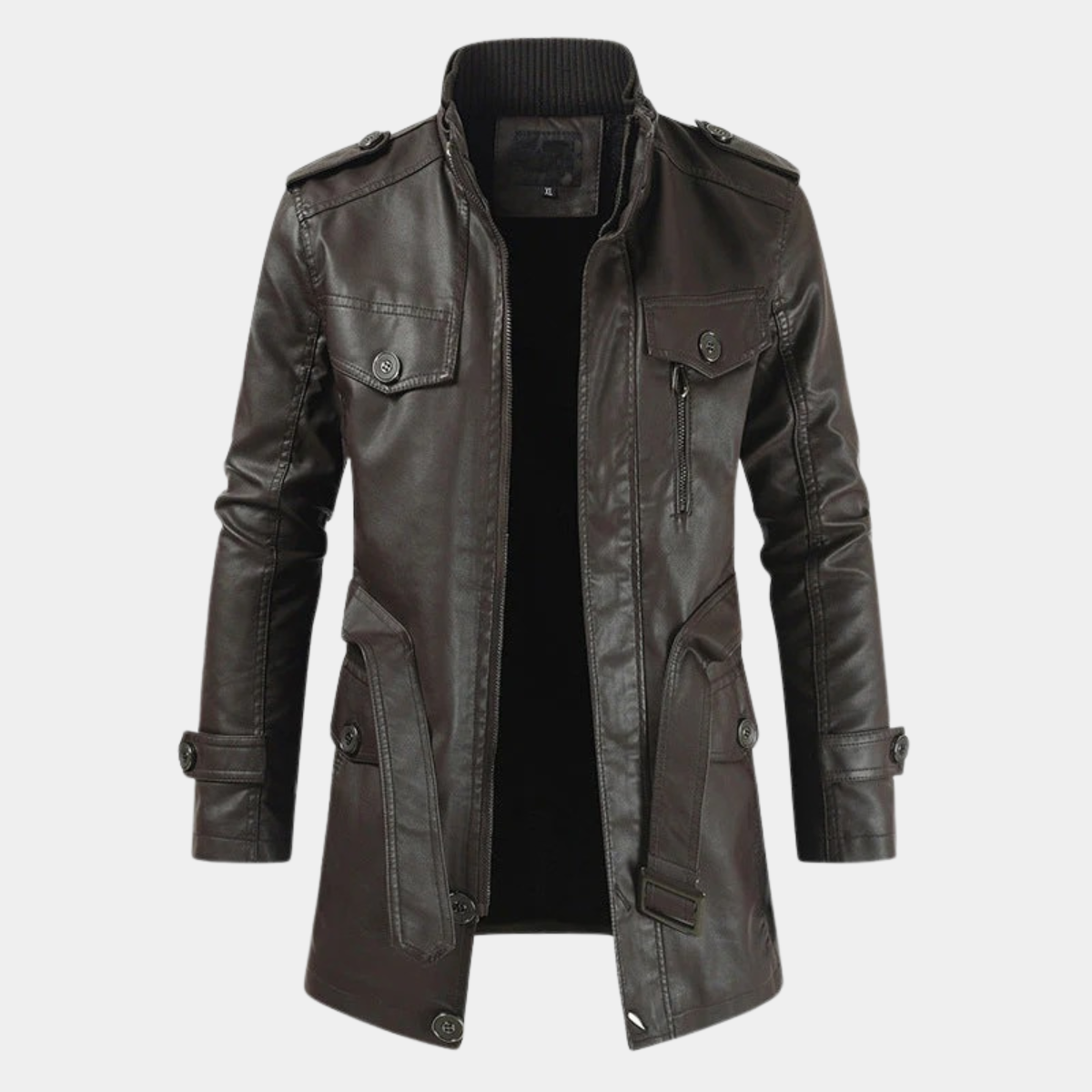 Slim Fit Leather Trench Coat for Men – Smart Casual