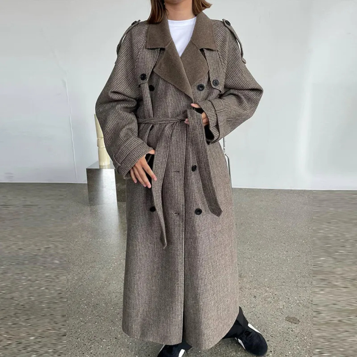 Long Wool Trench Coat – Double Breasted Belted Overcoat