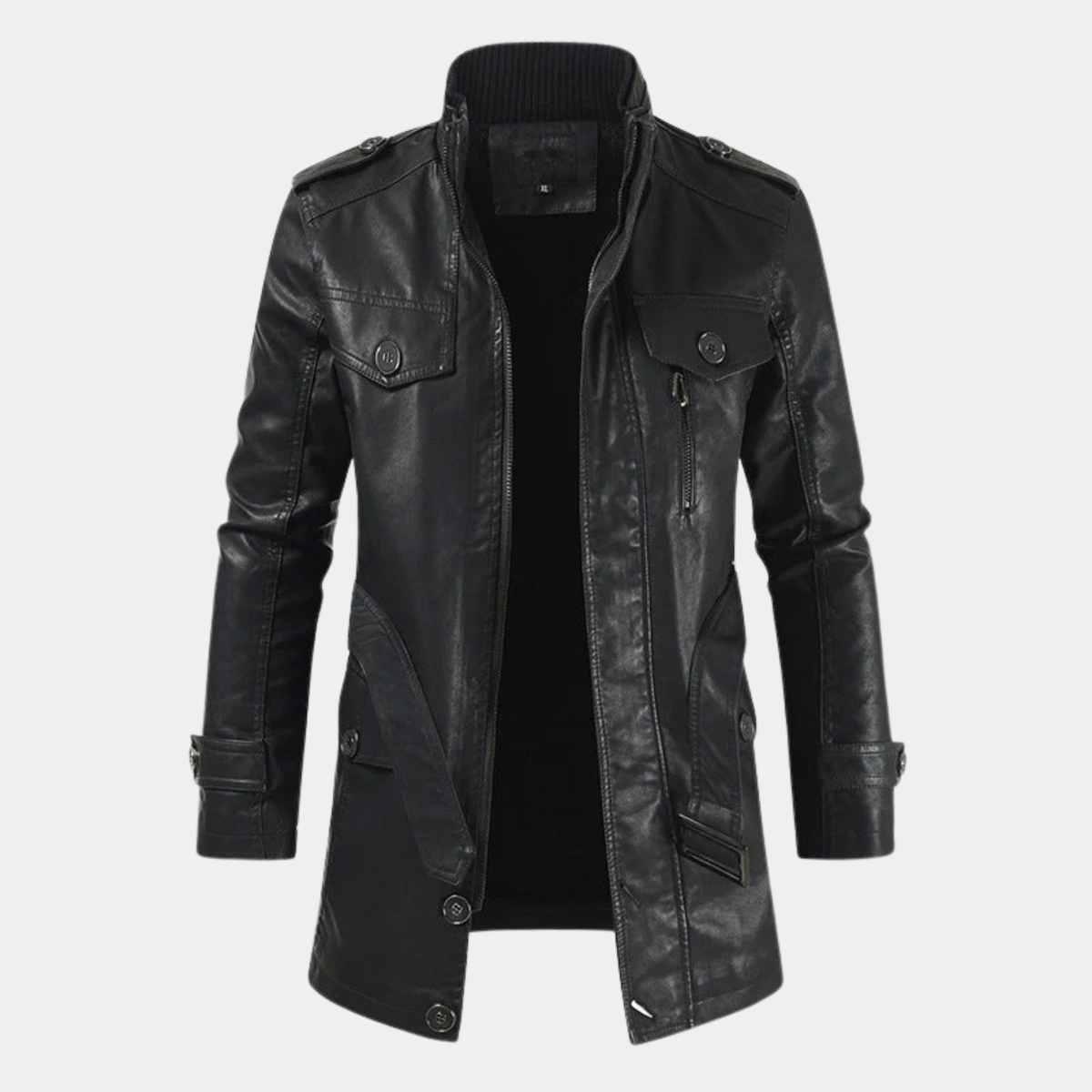 Slim Fit Leather Trench Coat for Men – Smart Casual