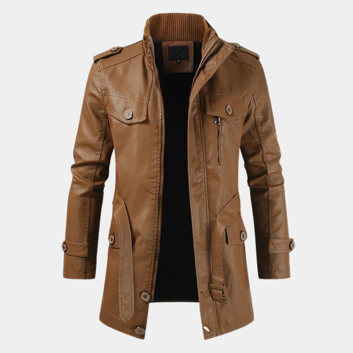 Slim Fit Leather Trench Coat for Men – Smart Casual