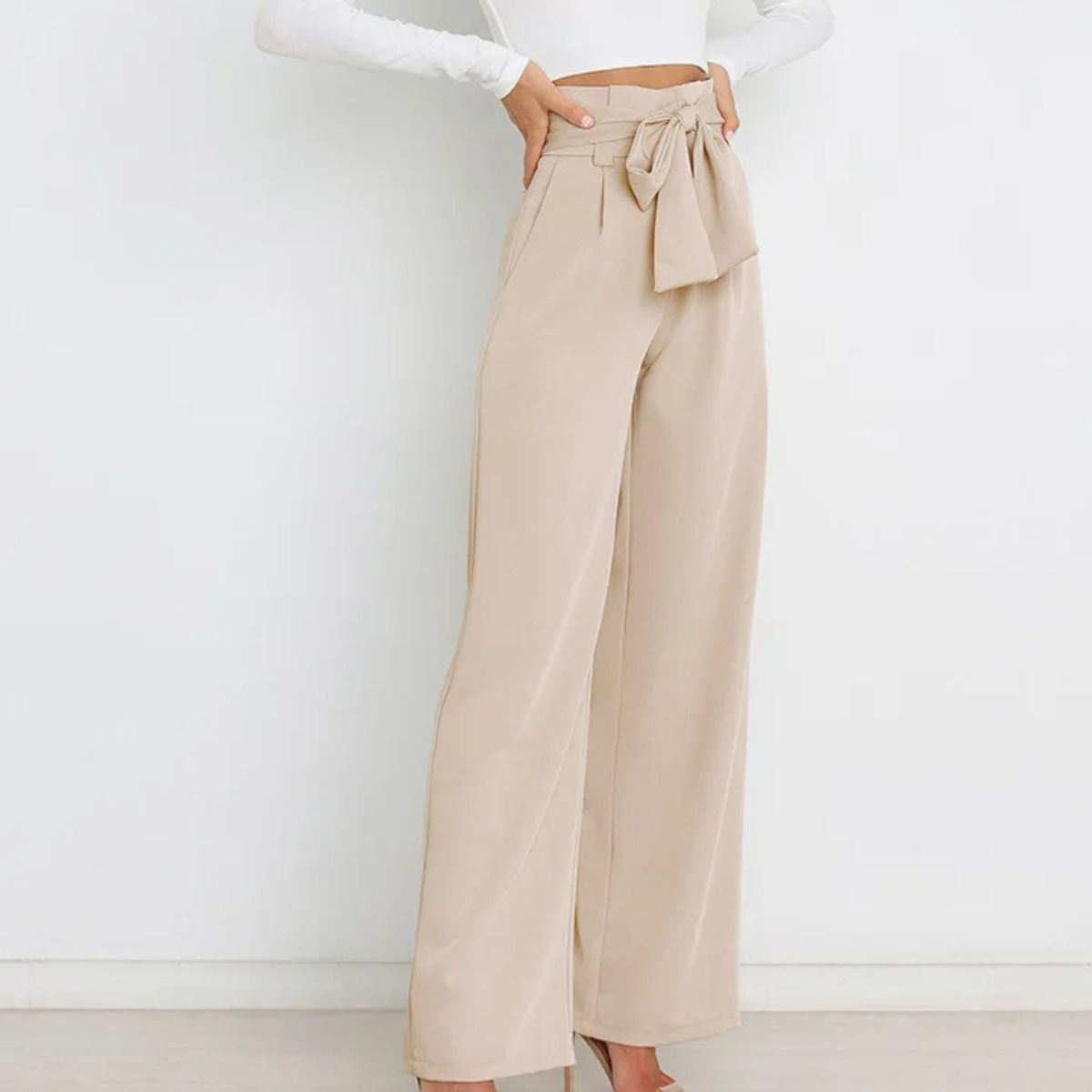 Women's Wide Leg Trousers – High Waist Tie Belt
