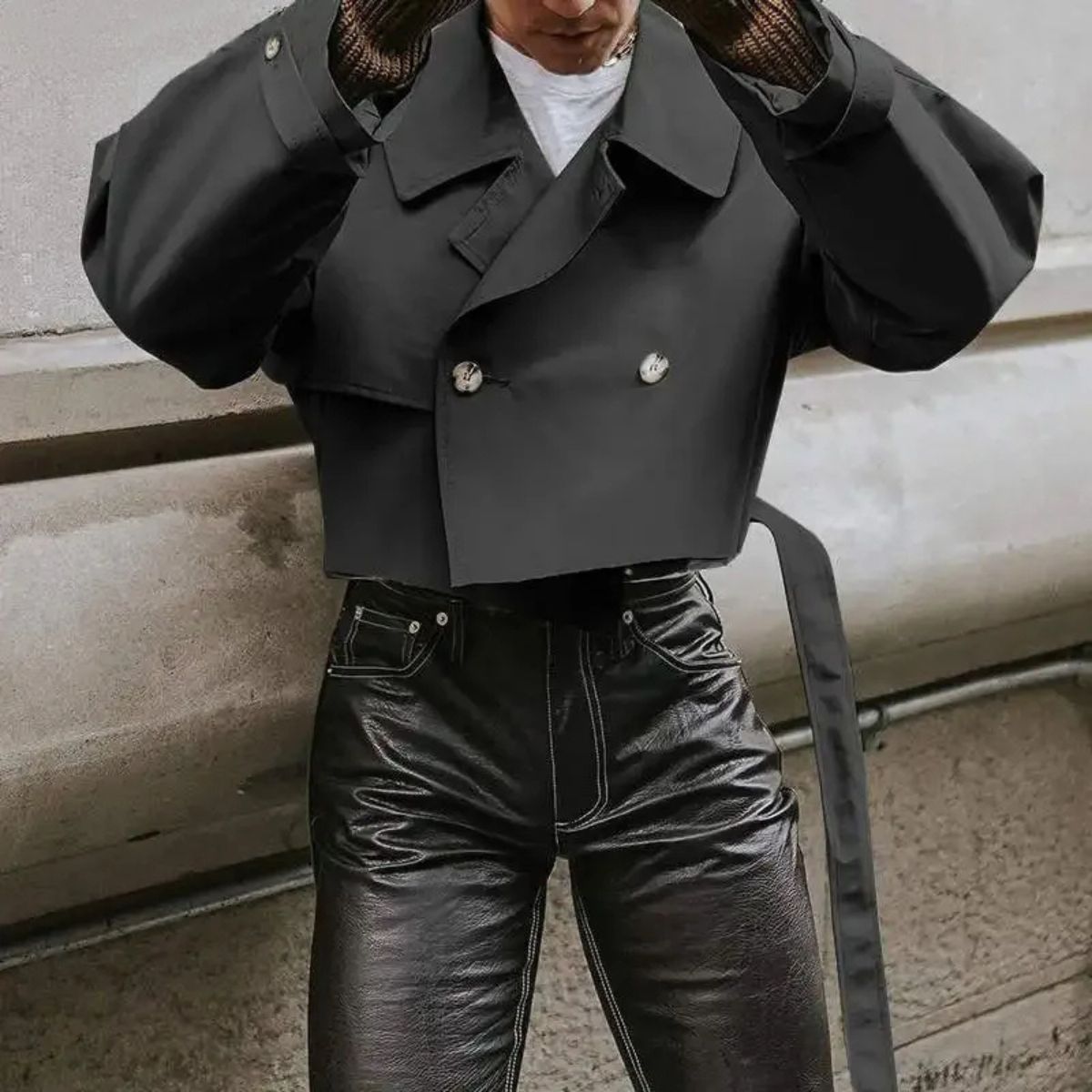 Cropped Trench Coat – Casual Streetwear Belted Coat for Men