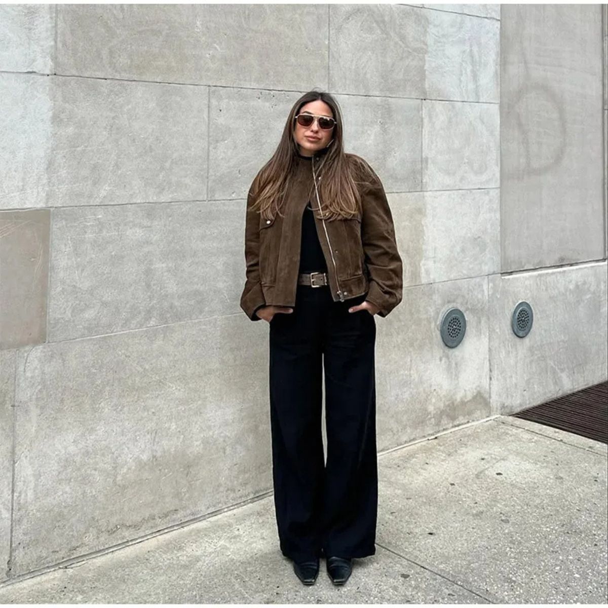 Suede Jacket with Pockets and Zipper and Button Closure