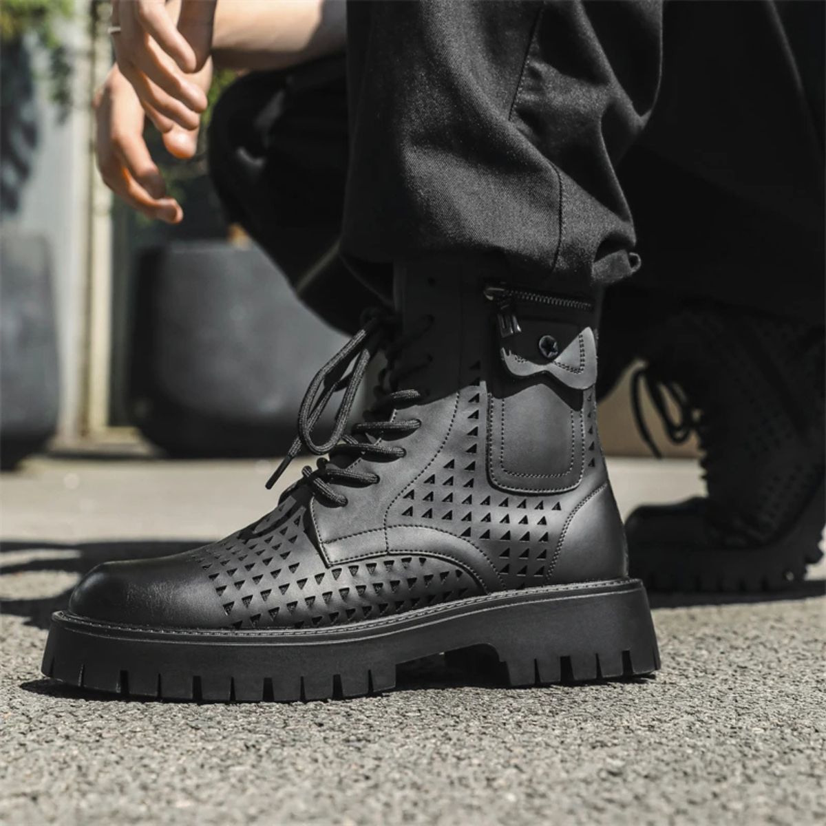 Leather Chealsea Boots – Lace Up Chunky Ankle Combat