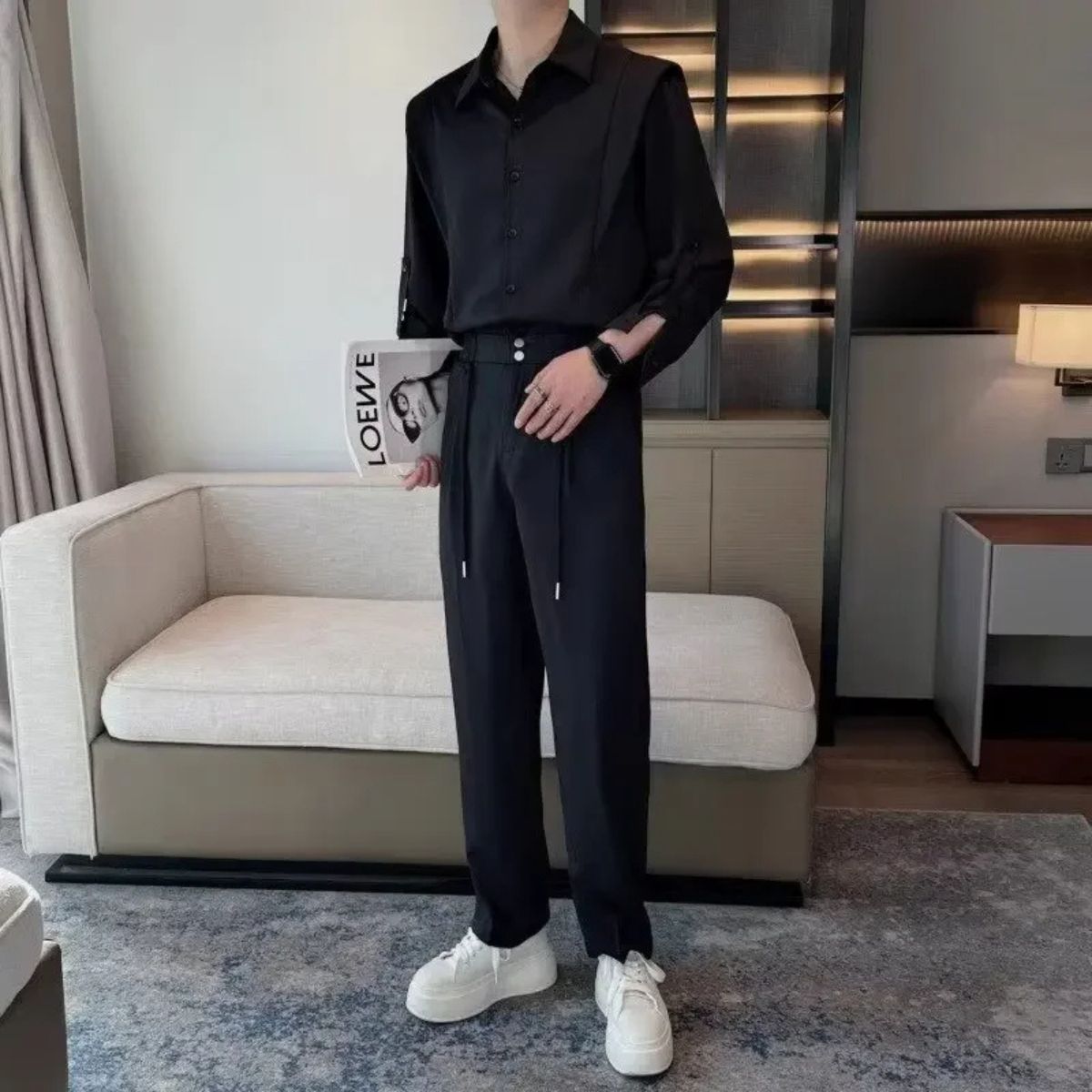Smart Mens Elasticated Waist Trousers – Loose Fit Pants