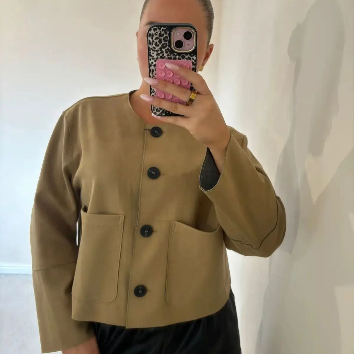 Cropped Suede Button Up Jacket – Casual Coat