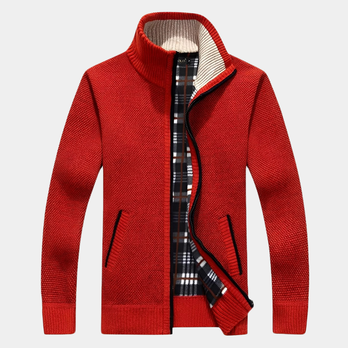 Winter Knit Jacket – Checked Fleece Lining Jacket