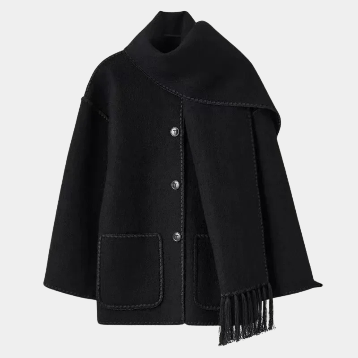 Elegant Wool Blend Coat with Scarf – Winter Jacket