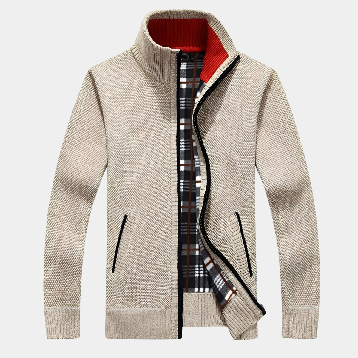 Winter Knit Jacket – Checked Fleece Lining Jacket