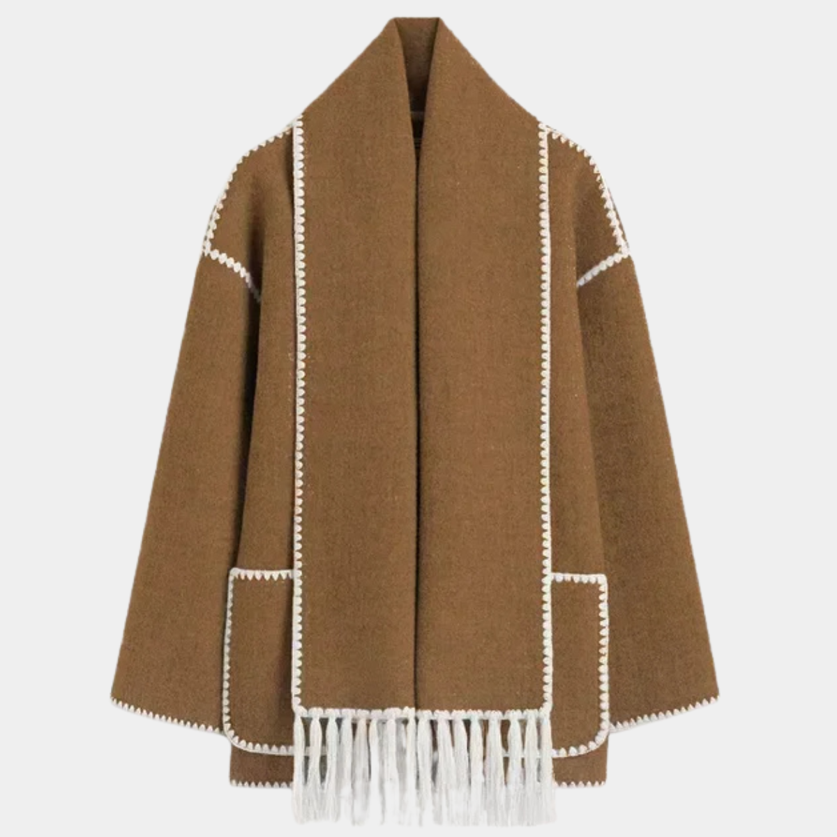 Elegant Wool Blend Coat with Scarf – Winter Jacket