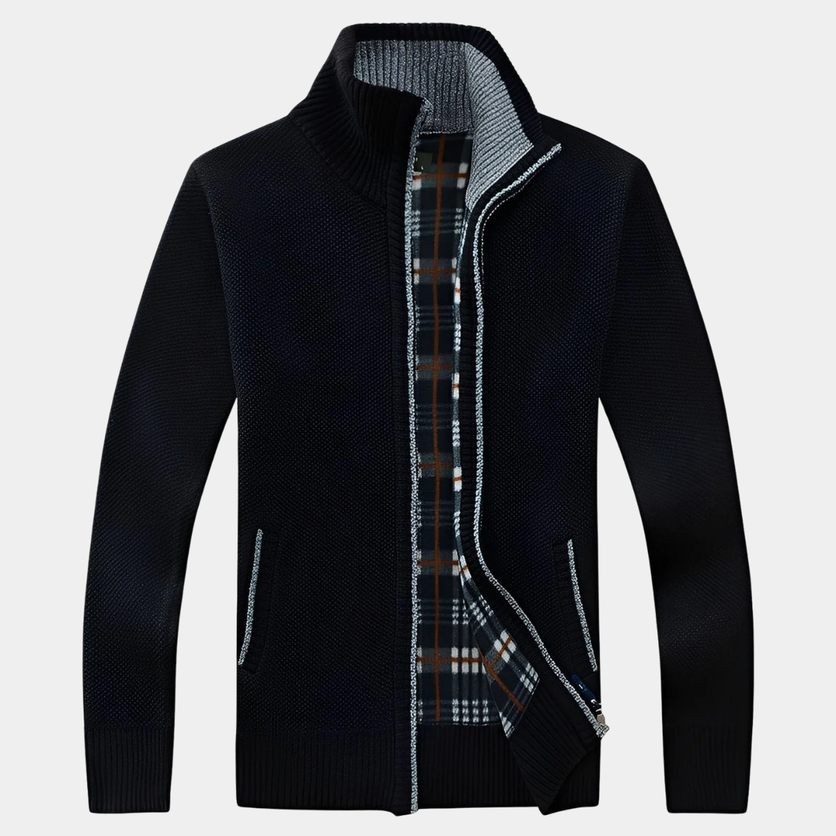 Winter Knit Jacket – Checked Fleece Lining Jacket