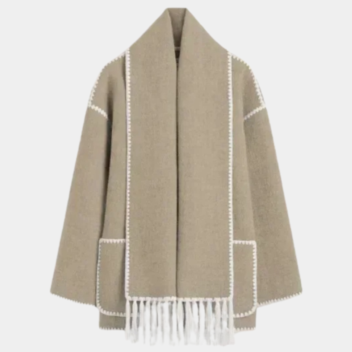 Elegant Wool Blend Coat with Scarf – Winter Jacket