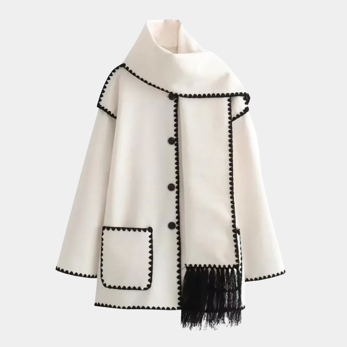 Elegant Wool Blend Coat with Scarf – Winter Jacket