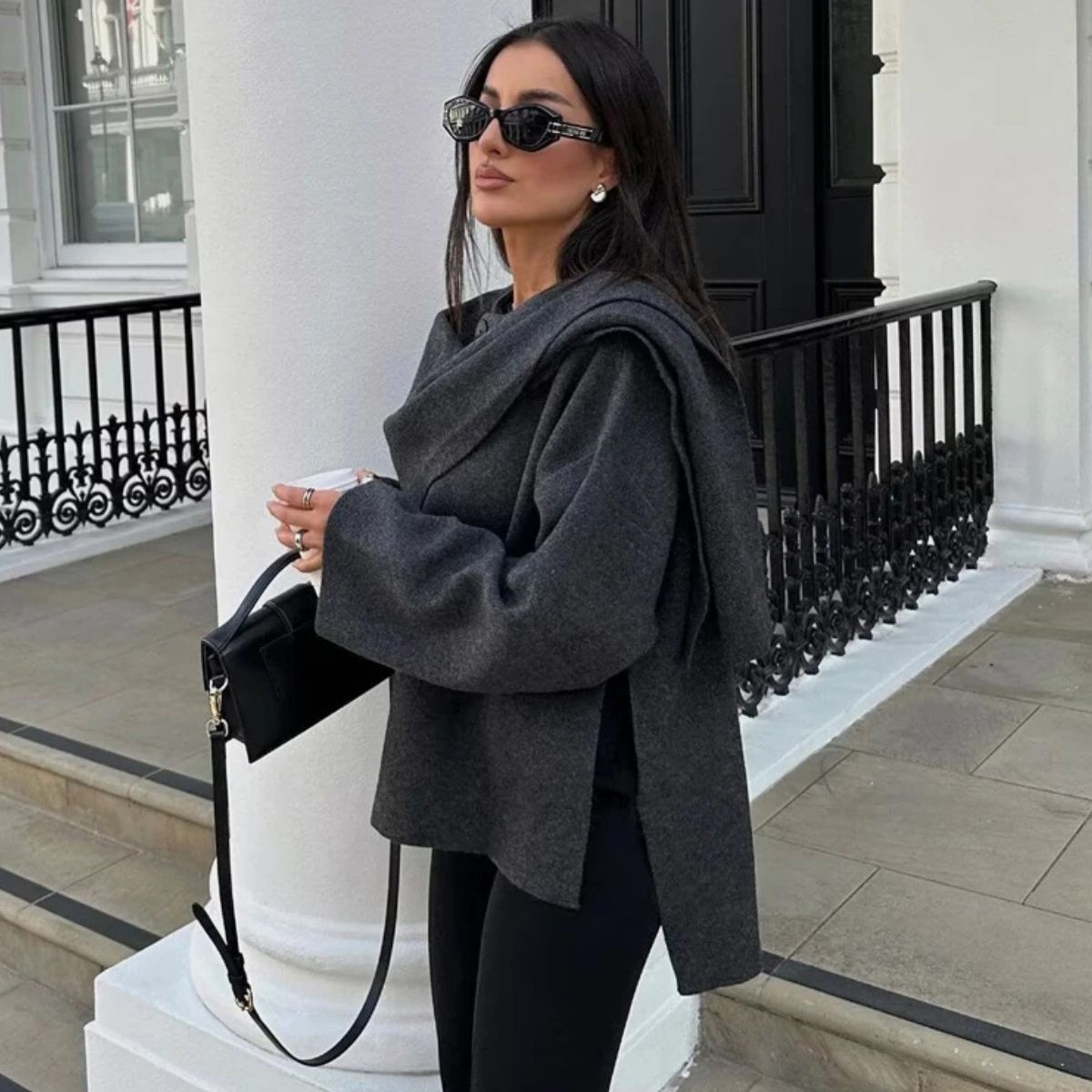 Short Knitted Coat with Scarf