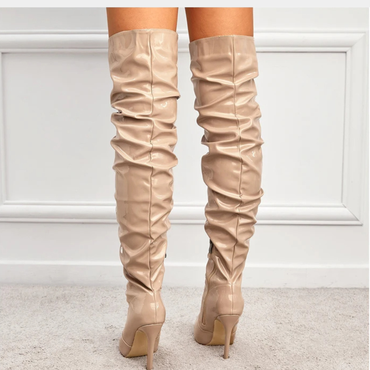 Knee High Heel Boots – Patent Leather Thigh High Stiletto Boots
