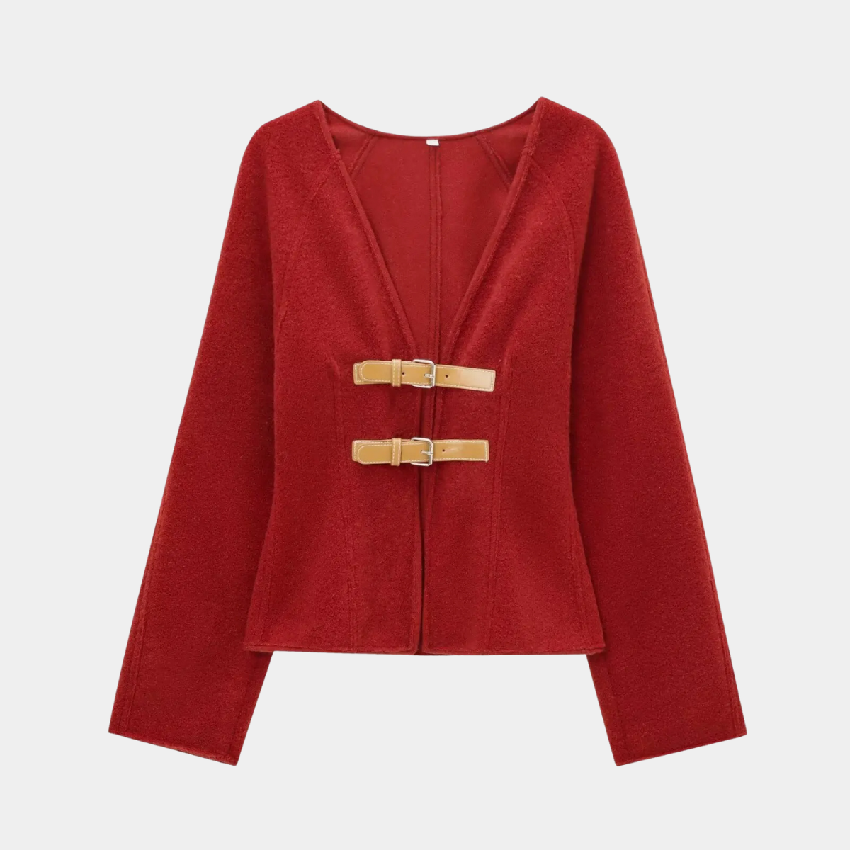 Wool Blend Cardigan – White Buckle Front Knit Jacket