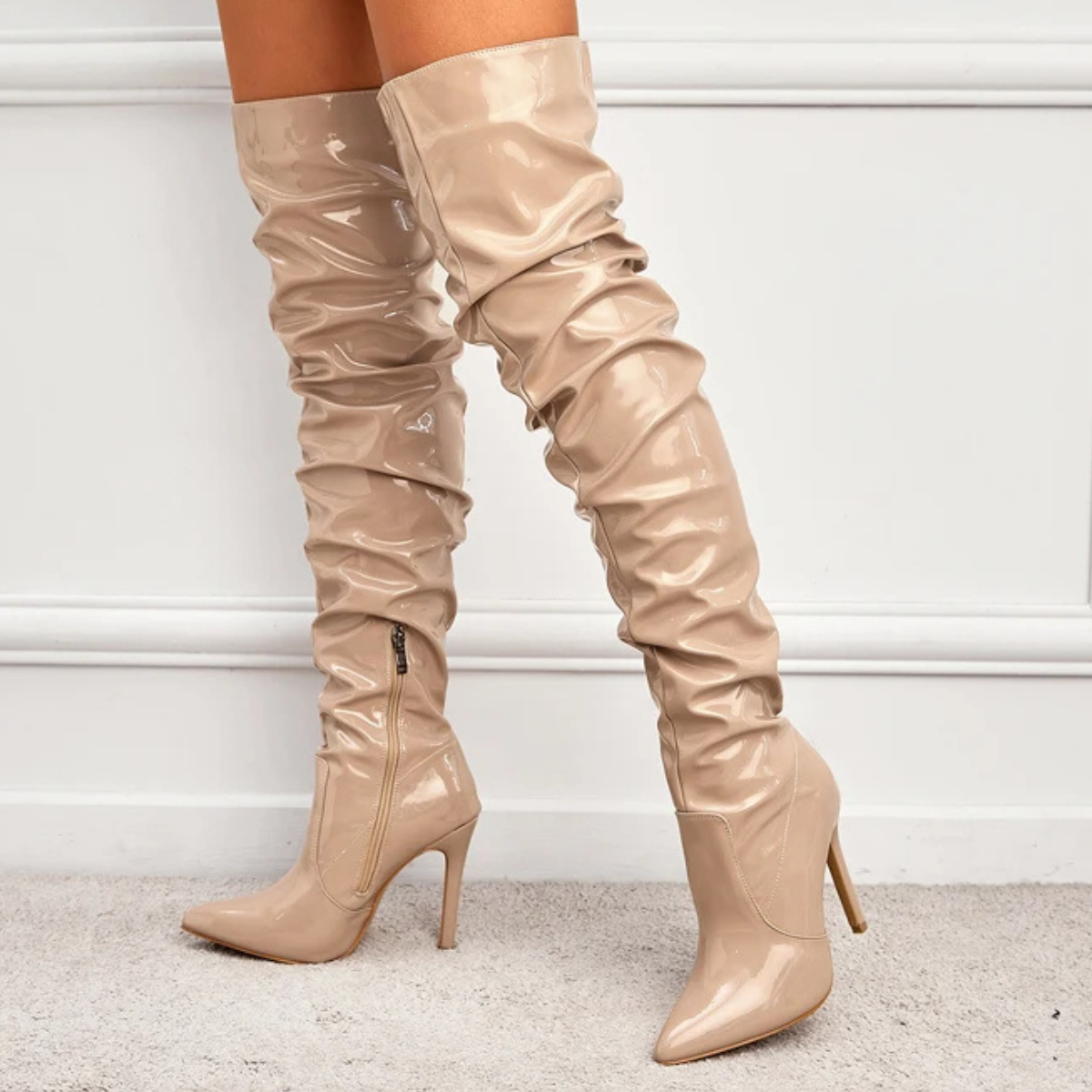 Knee High Heel Boots – Patent Leather Thigh High Stiletto Boots