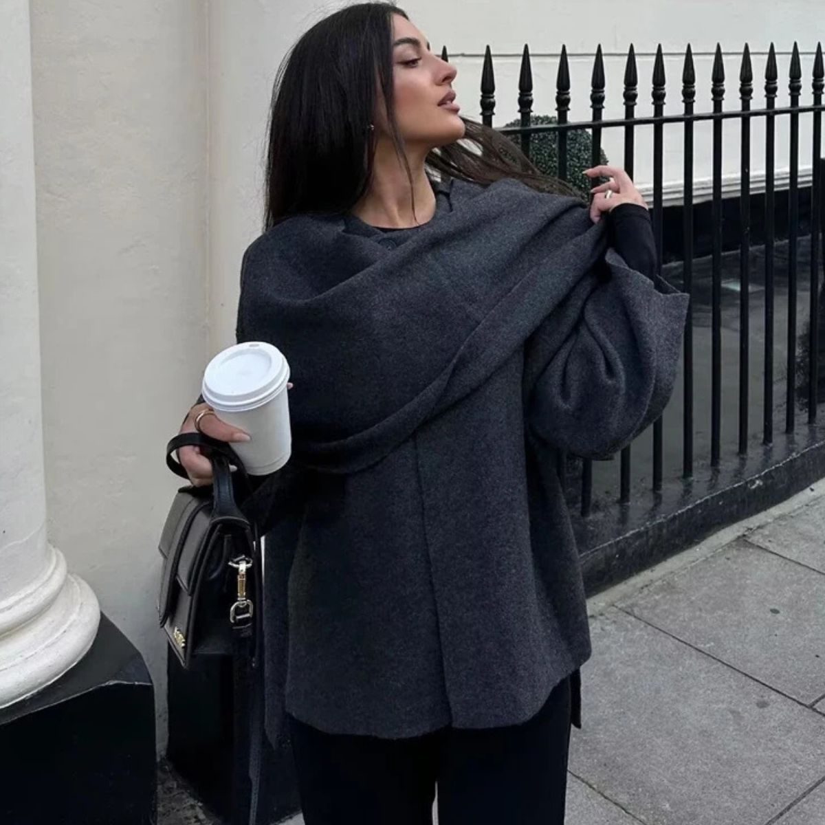 Short Knitted Coat with Scarf