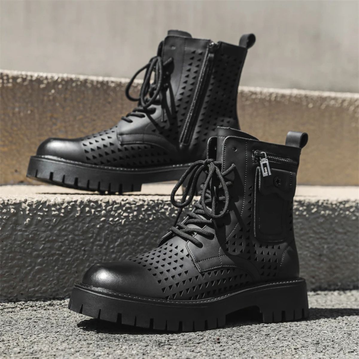 Leather Chealsea Boots – Lace Up Chunky Ankle Combat