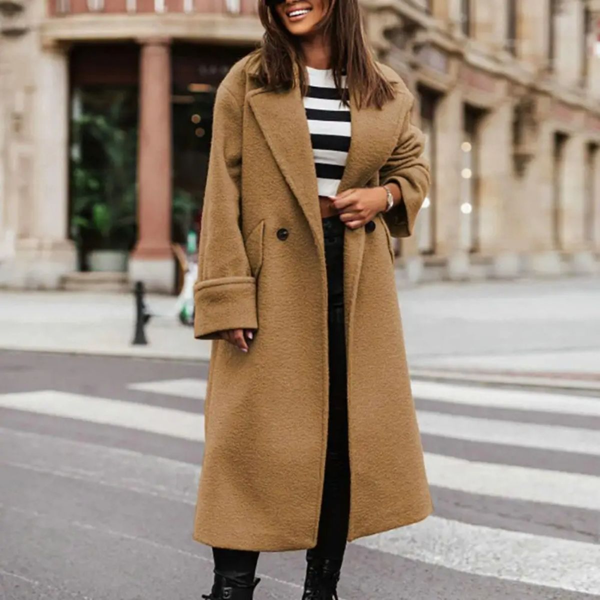 Trendy Oversized Coat – Long Double Breasted Jacket