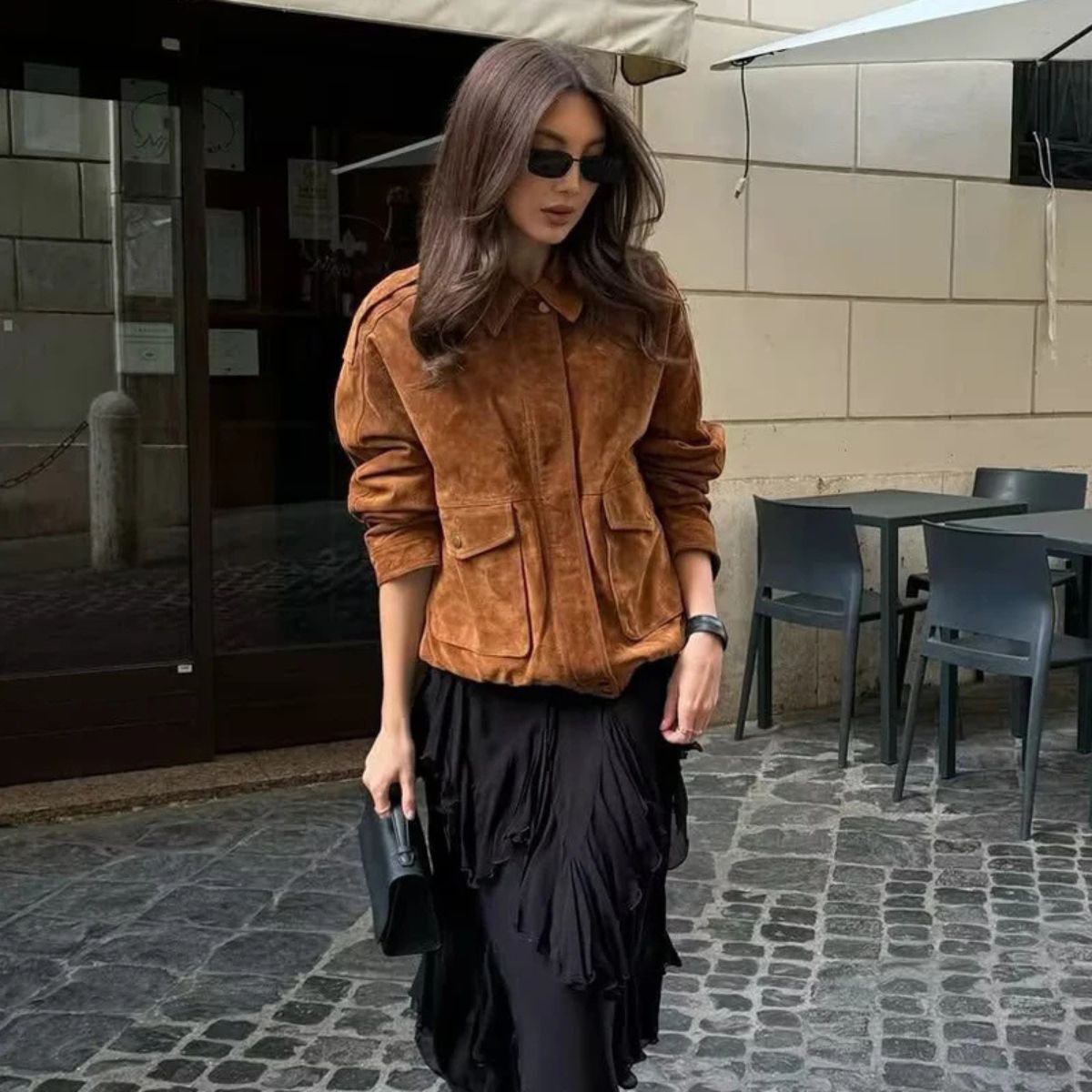 Suede Bomber Jacket – Casual Zip Up Coat
