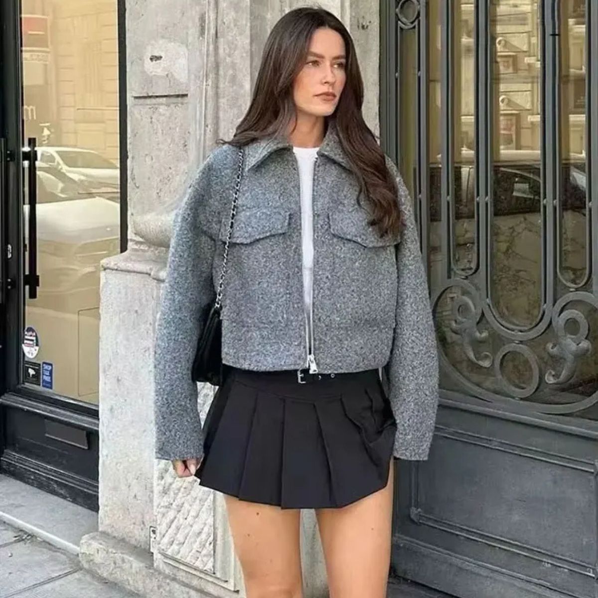 Cropped Wool Blend Jacket – Elegant Coat