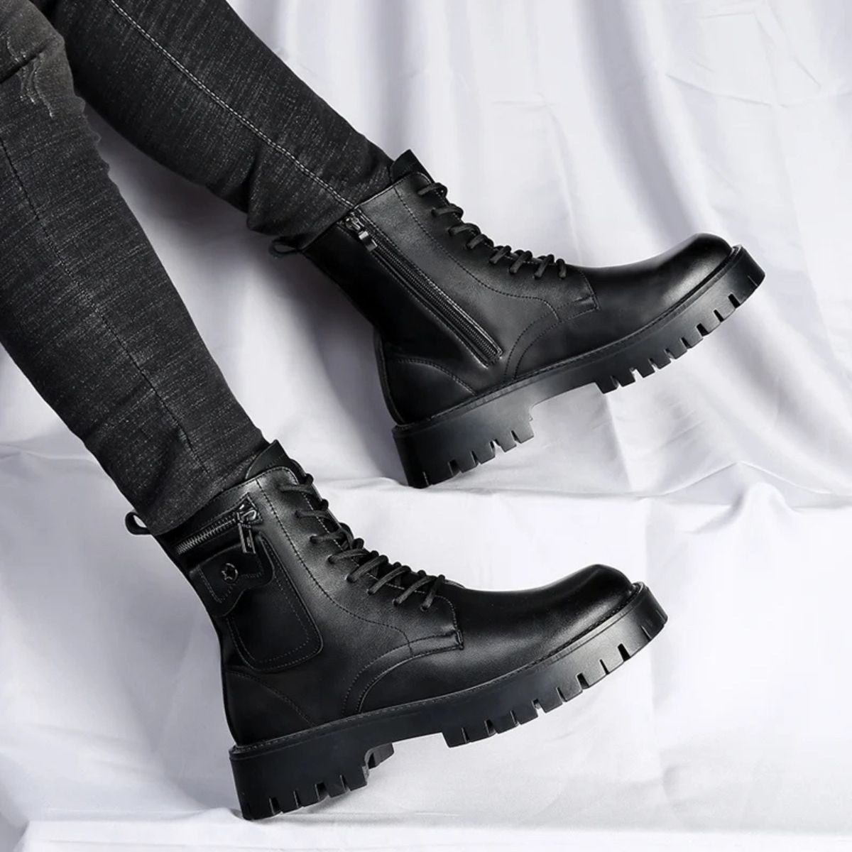 Leather Chealsea Boots – Lace Up Chunky Ankle Combat