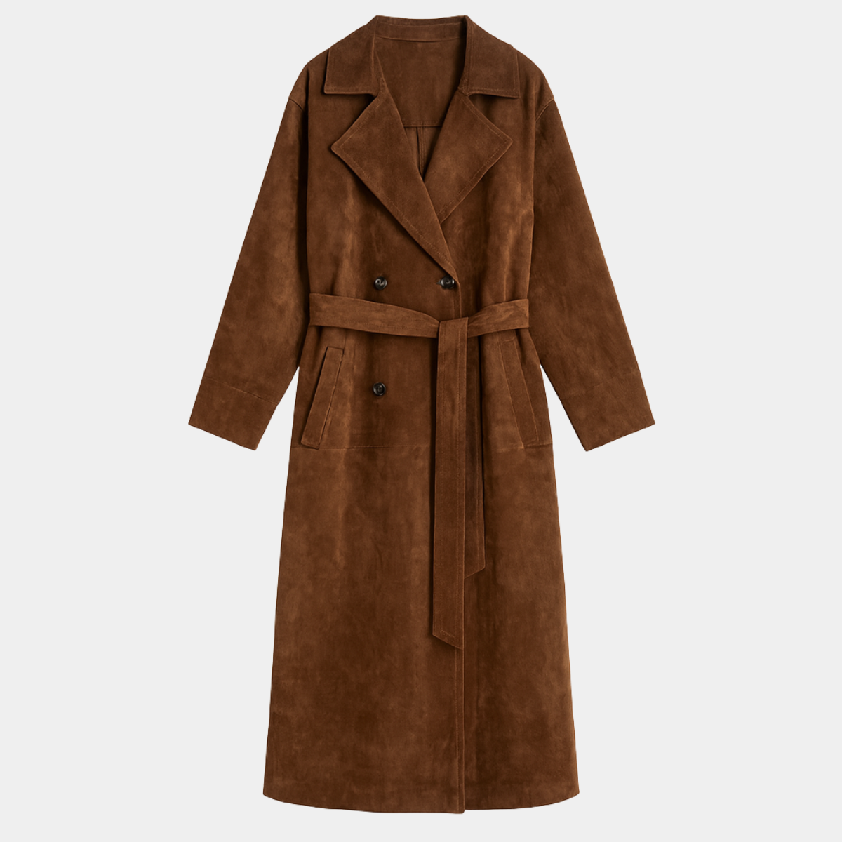 Double Breasted Trench Coat – Elegant Suede Jacket