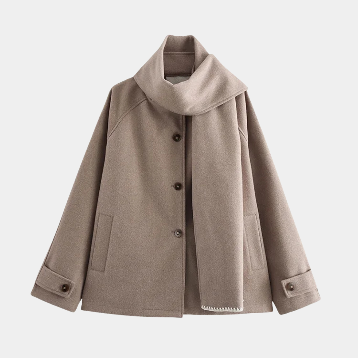 Wool Blend Coat with Scarf – Elegant Winter Jacket