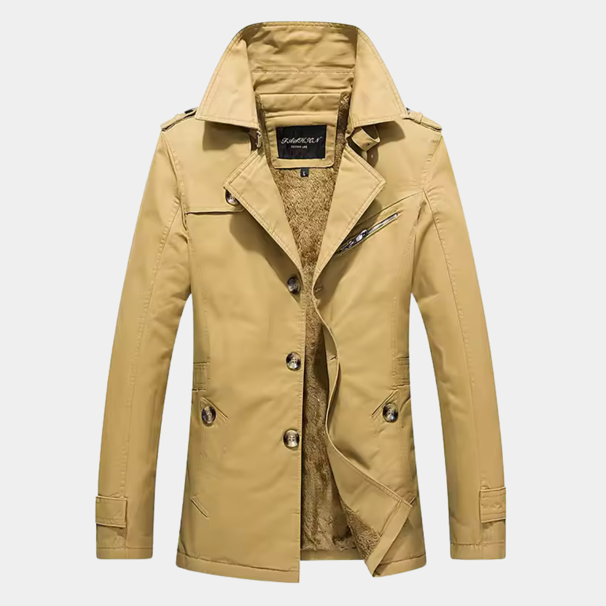 Winter Trench Coat for Men – Warm Fleece Lined