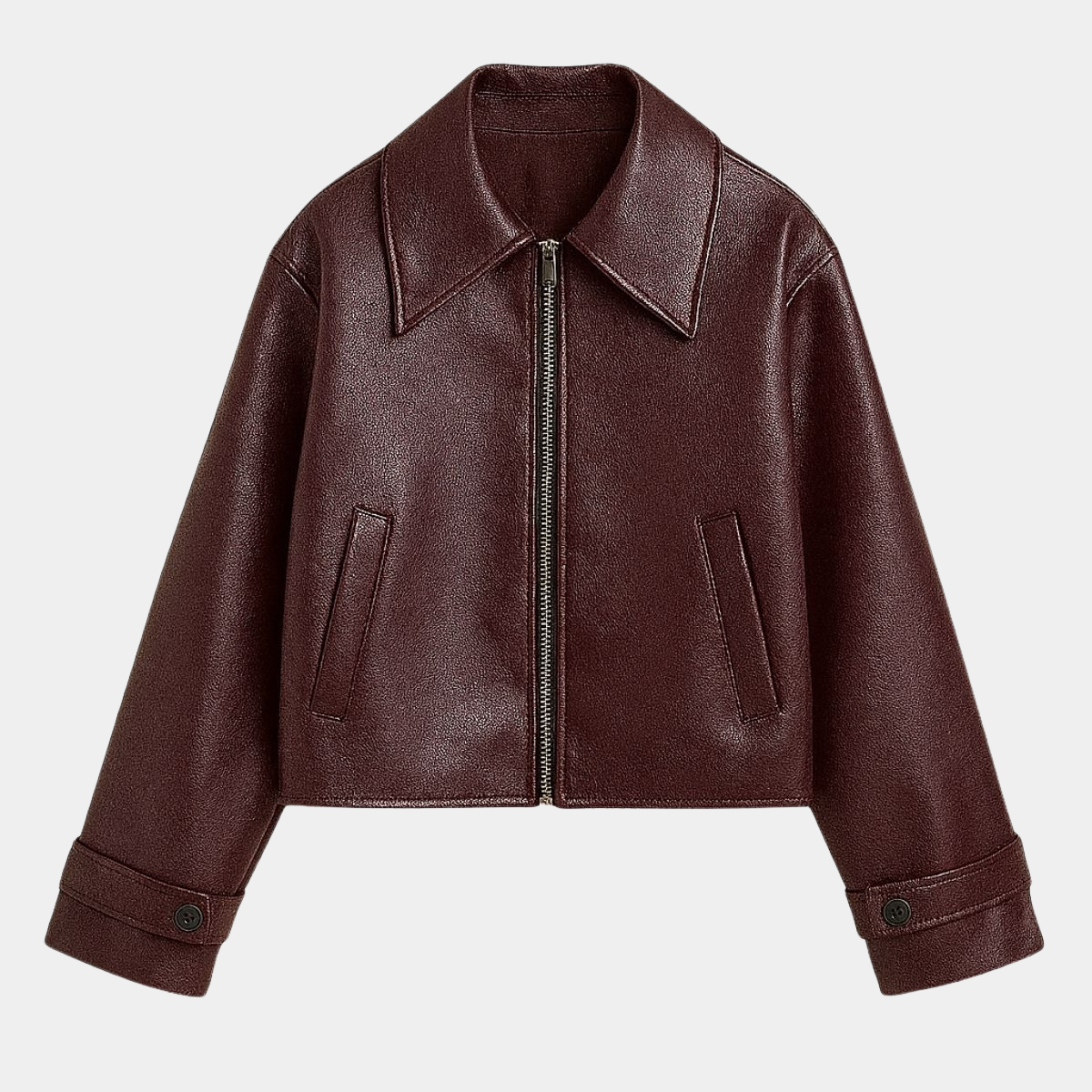 Oversized Leather Jacket – Zip-Up Bomber Style