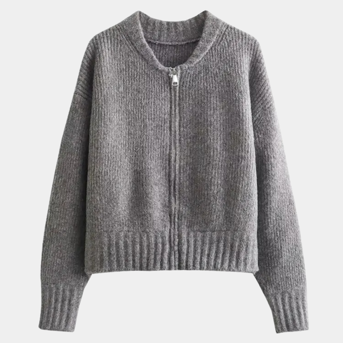Zip Up Knitted Cardigan – Grey Casual Wool Blend Jumper