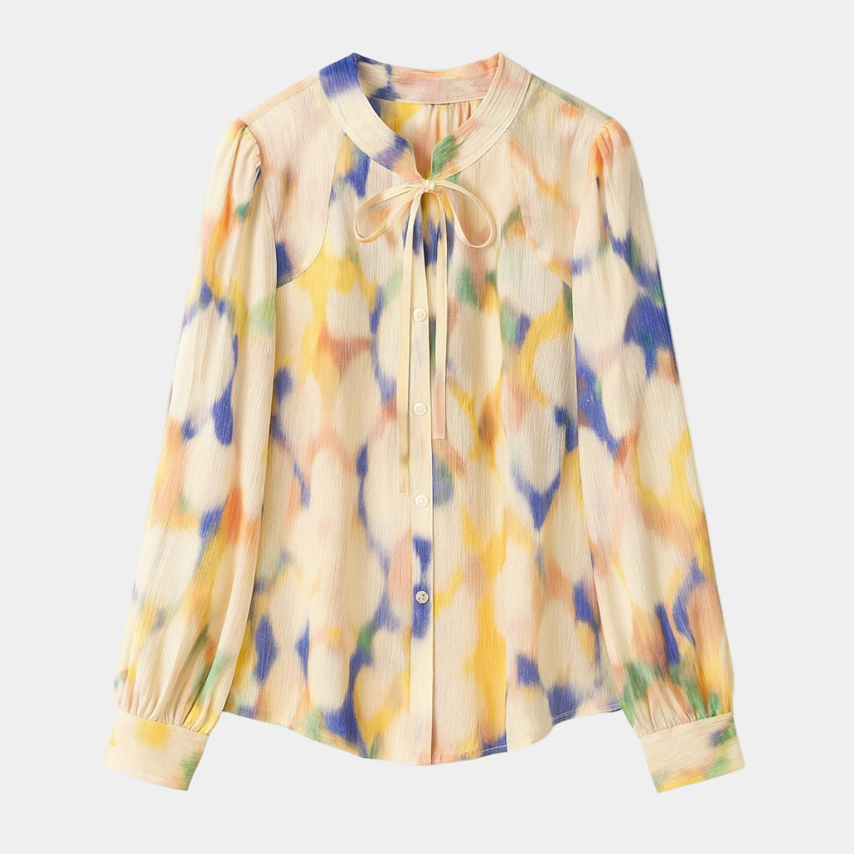 Casual Satin Look Blouse - Lace Up Watercolour Print