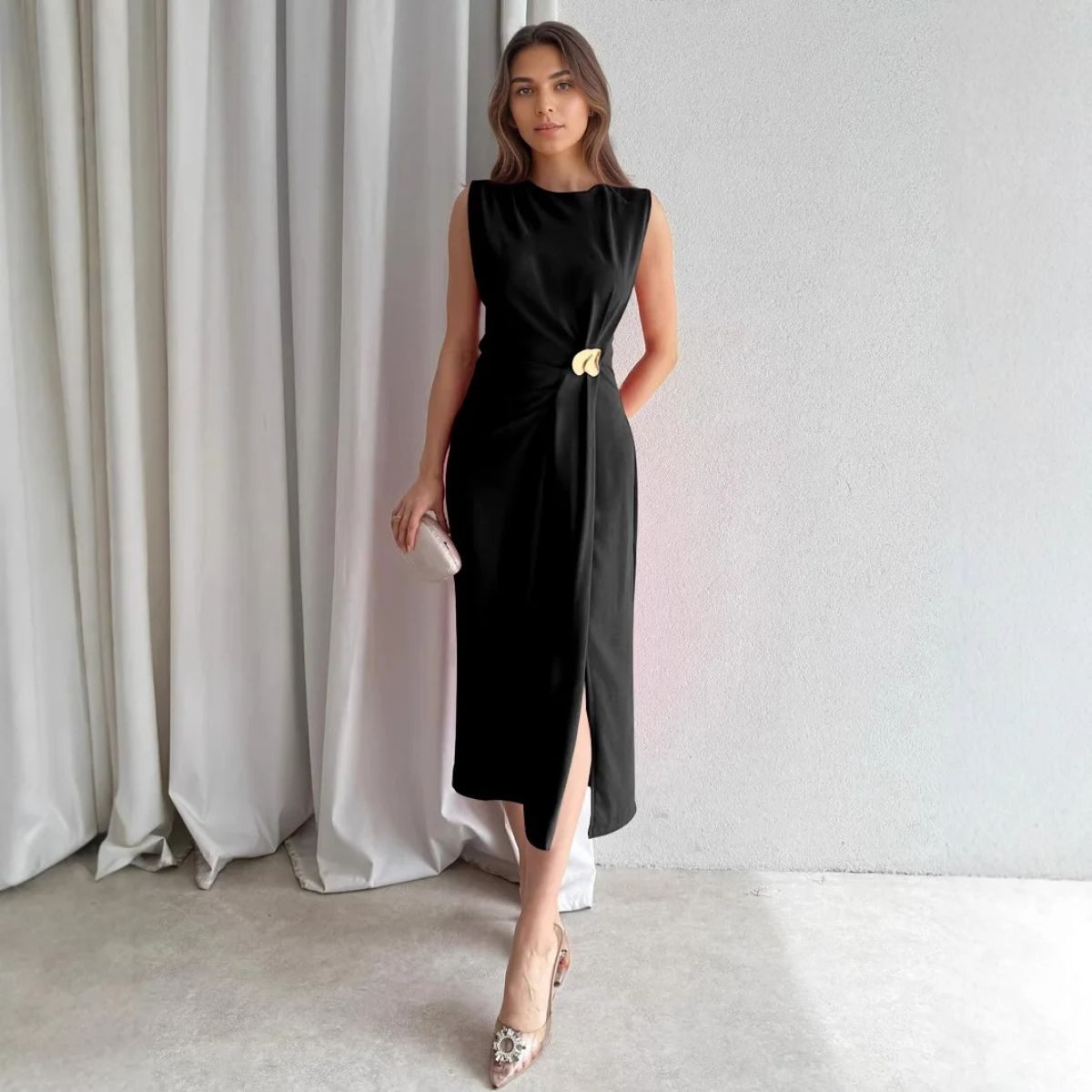 Elegant Black Midi Dress for Women