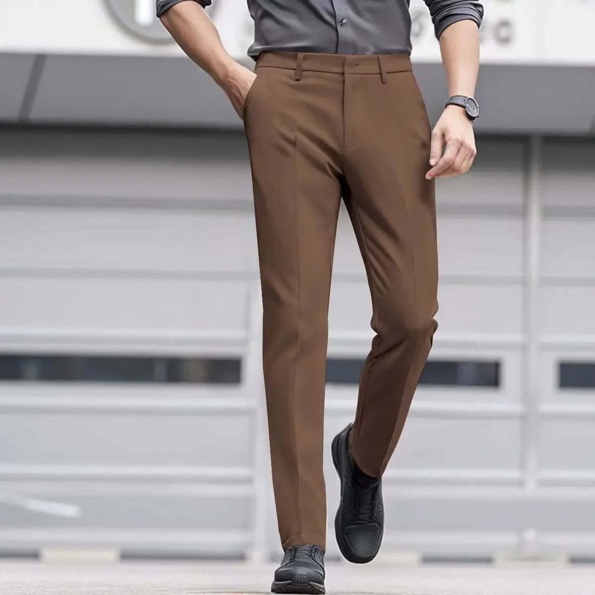 Slim Fit Casual Trousers – Stretch Office Pants