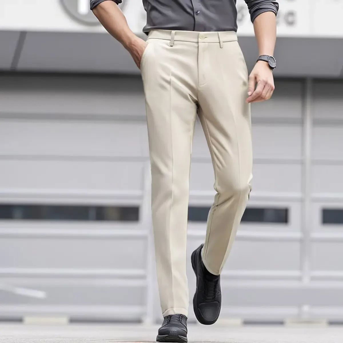 Slim Fit Casual Trousers – Stretch Office Pants