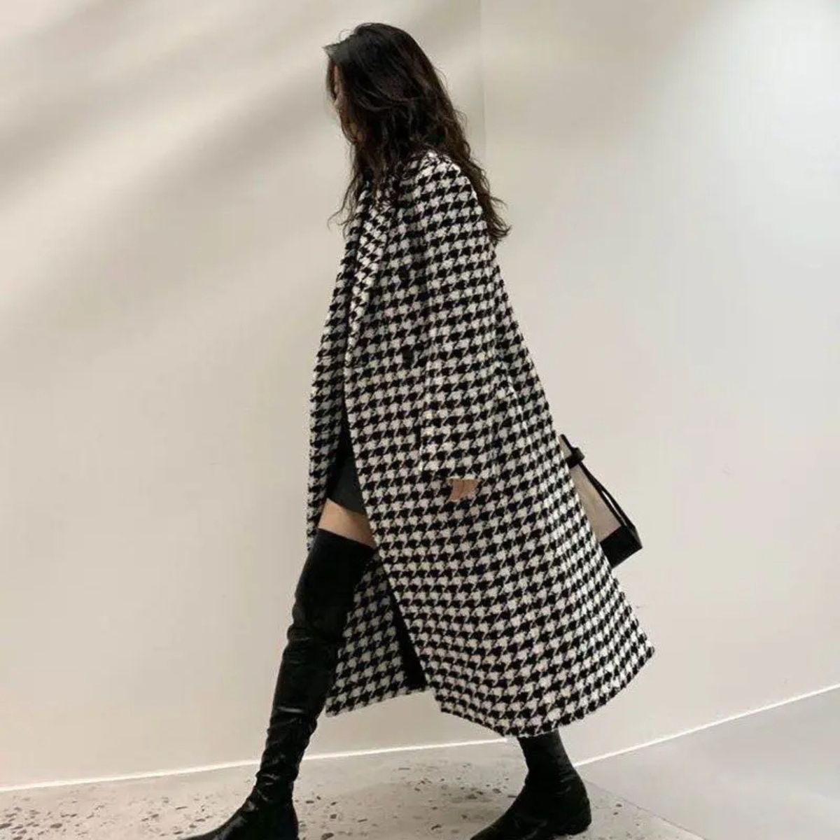 Checkered Winter Coat – Elegant Long Coat