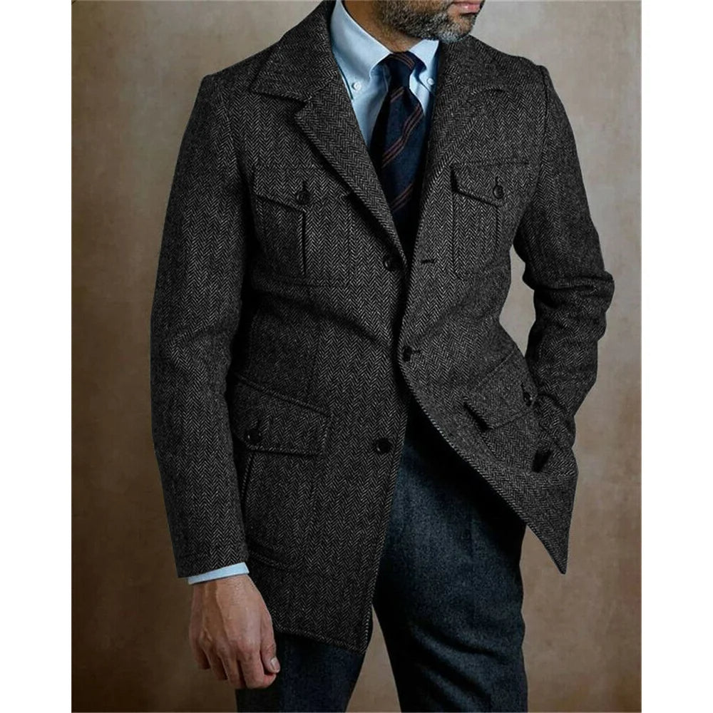 Tweed Men's Blazer – Vintage Wool Jacket with Pockets