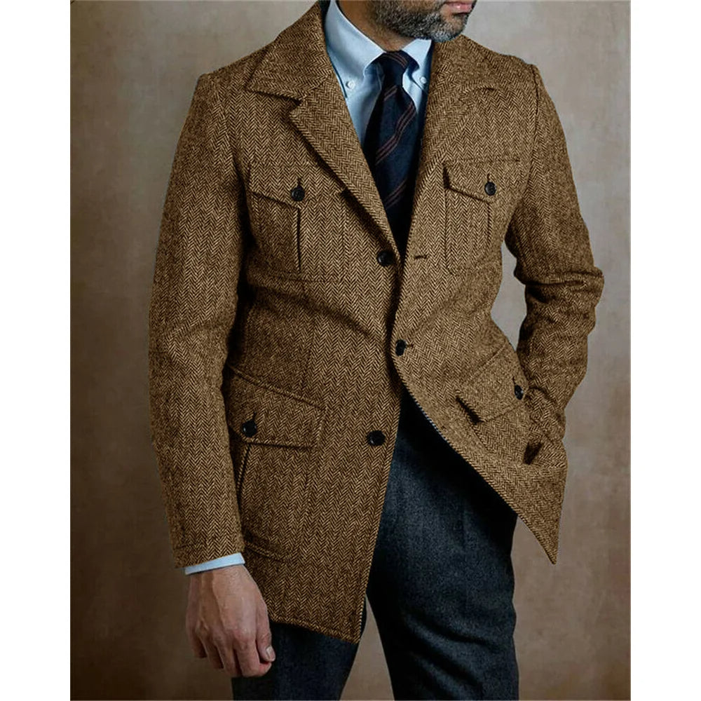 Tweed Men's Blazer – Vintage Wool Jacket with Pockets