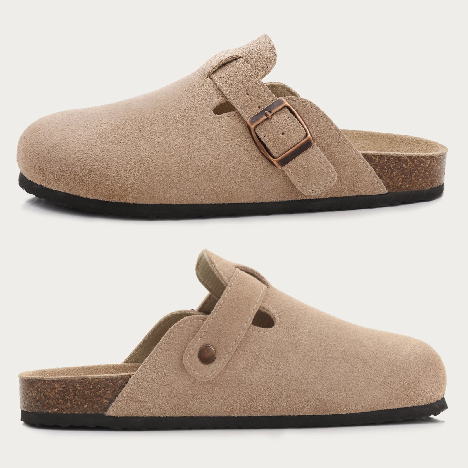 Suede Clog Slippers for Women – Slip-On Mules with Buckle
