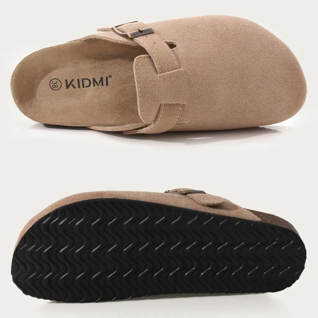 Suede Clog Slippers for Women – Slip-On Mules with Buckle