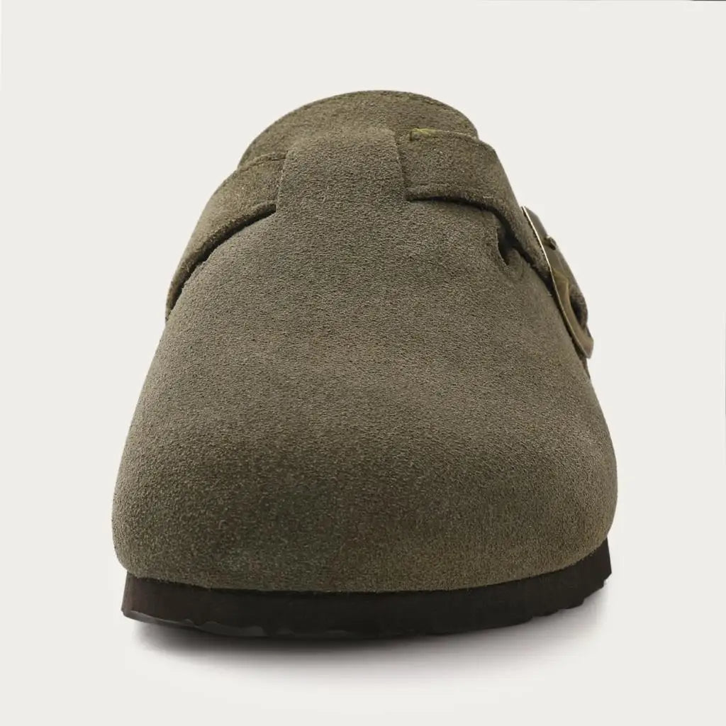 Suede Clog Slippers for Women – Slip-On Mules with Buckle