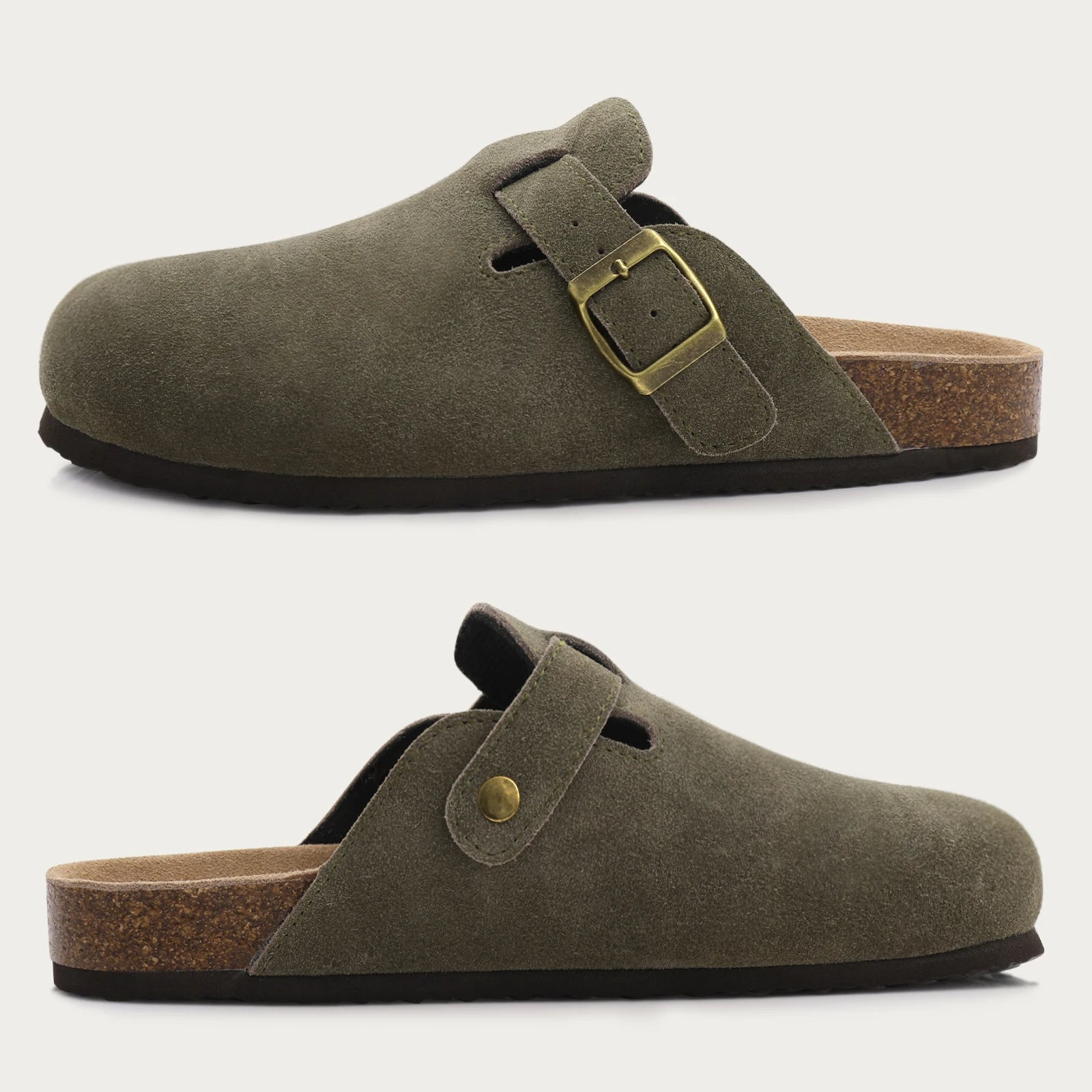 Suede Clog Slippers for Women – Slip-On Mules with Buckle
