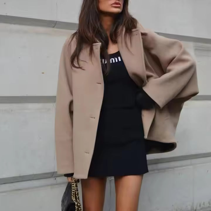 Classic Beige Wool Style Coat – Oversized