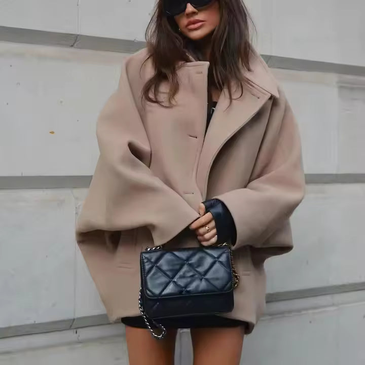 Classic Beige Wool Style Coat – Oversized